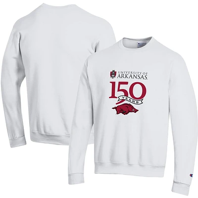 Men's Champion White Arkansas Razorbacks 150th Anniversary Pullover Sweatshirt