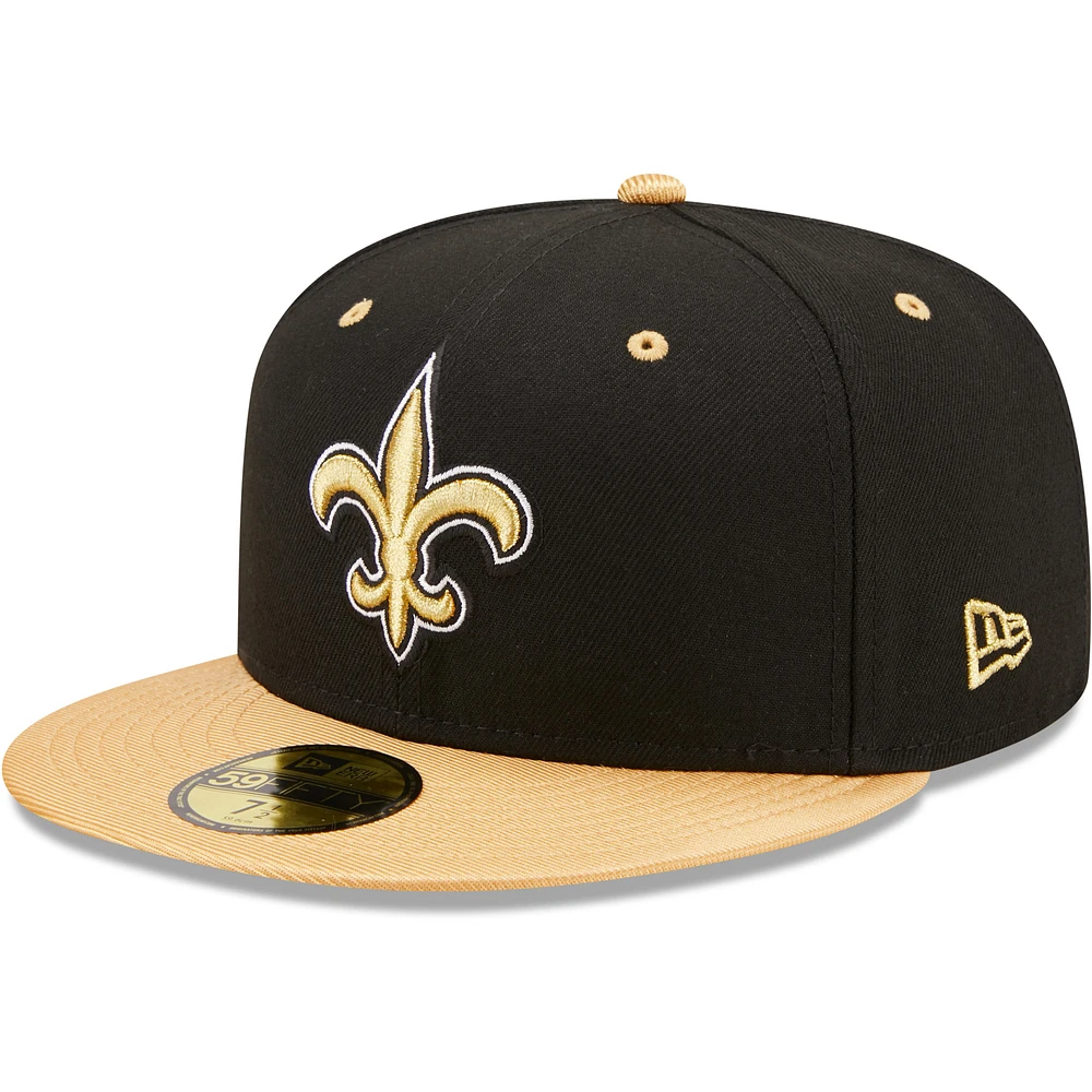 Men's New Era  Black/Vegas Gold Orleans Saints Flipside 2Tone 59FIFTY Fitted Hat