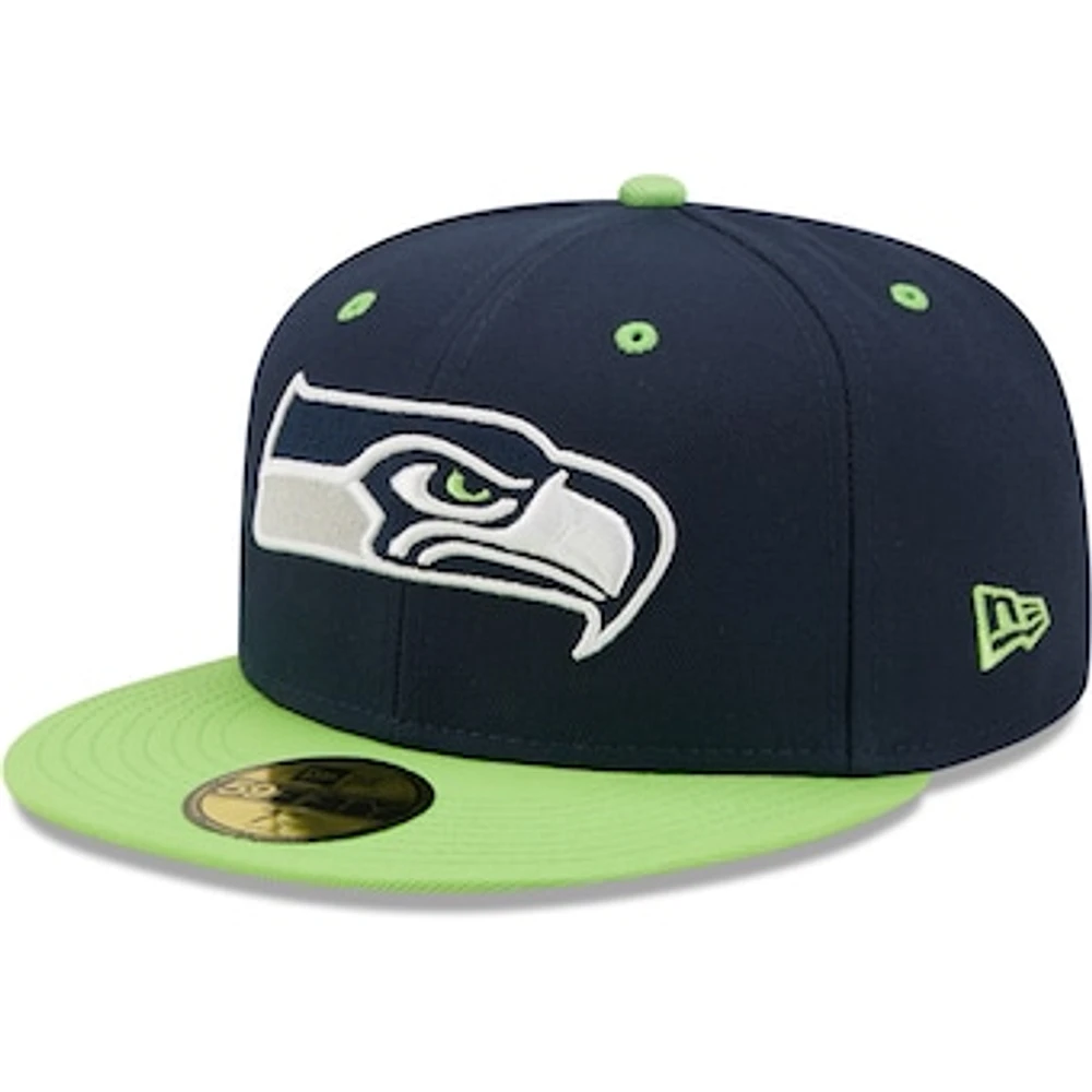 Men's New Era  Navy/Neon Green Seattle Seahawks Flipside 2Tone 59FIFTY Fitted Hat