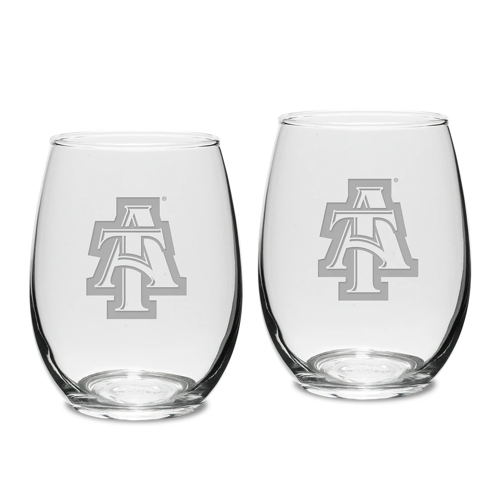 North Carolina A&T Aggies 2-Piece 15oz. Stemless Wine Glass Set