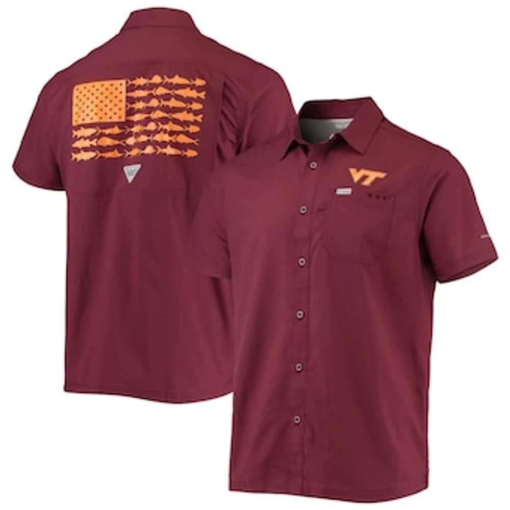 Men's Columbia PFG Maroon Virginia Tech Hokies Slack Tide Camp Button-Up Shirt