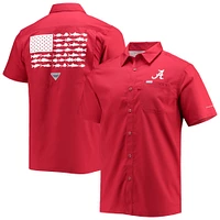 Men's Columbia PFG Crimson Alabama Tide Slack Camp Button-Up Shirt