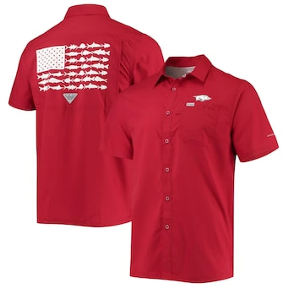 Men's Columbia PFG Cardinal Arkansas Razorbacks Slack Tide Camp Button-Up Shirt