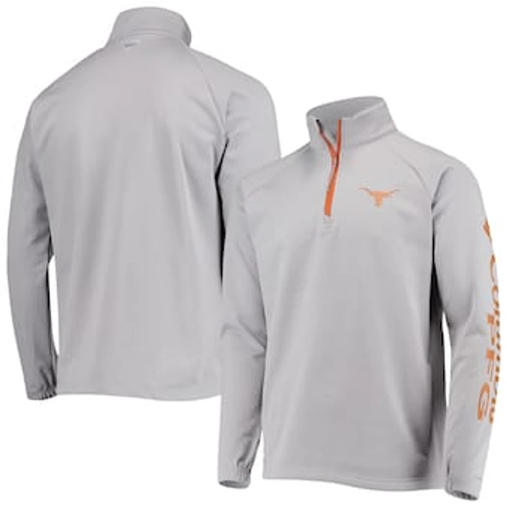 Men's Columbia Gray Texas Longhorns Terminal Tackle Fleece Raglan Omni-Shade Quarter-Zip Jacket