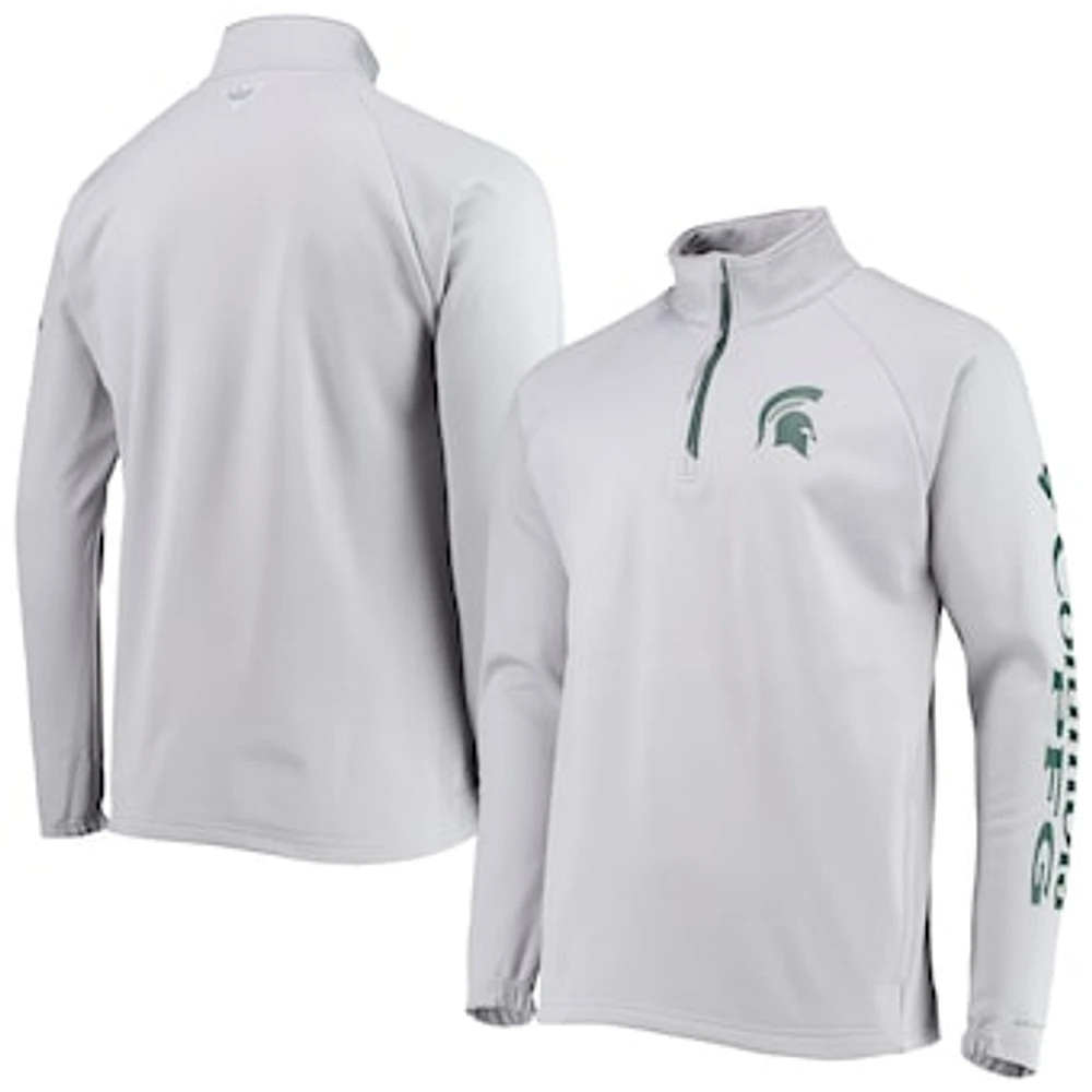 Men's Columbia Gray Michigan State Spartans Terminal Tackle Fleece Raglan Omni-Shade Quarter-Zip Jacket