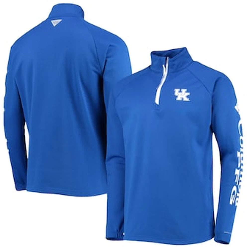 Men's Columbia Royal Kentucky Wildcats Terminal Tackle Fleece Raglan Omni-Shade Quarter-Zip Jacket