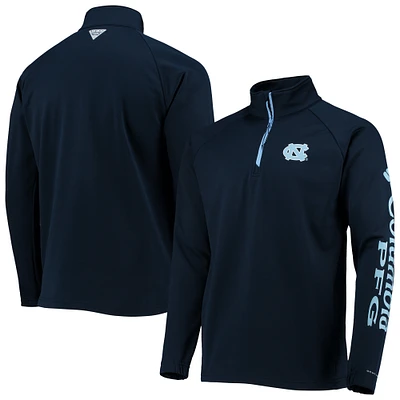 Men's Columbia Navy North Carolina Tar Heels Terminal Tackle Fleece Raglan Omni-Shade Quarter-Zip Jacket