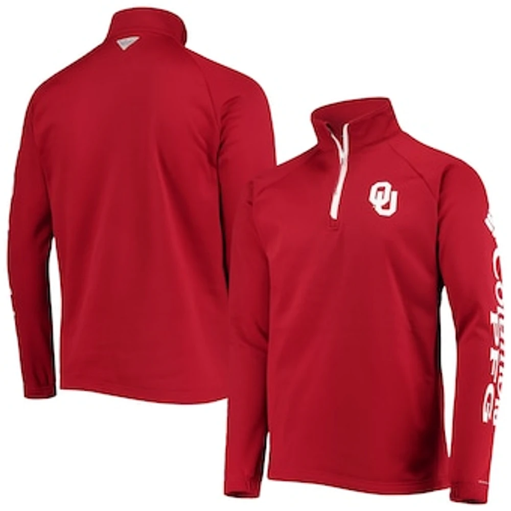 Men's Columbia Crimson Oklahoma Sooners Terminal Tackle Fleece Raglan Omni-Shade Quarter-Zip Jacket