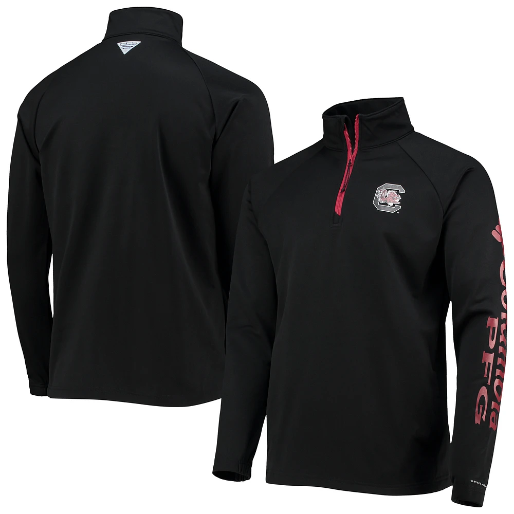 Men's Columbia Black South Carolina Gamecocks Terminal Tackle Fleece Raglan Omni-Shade Quarter-Zip Jacket