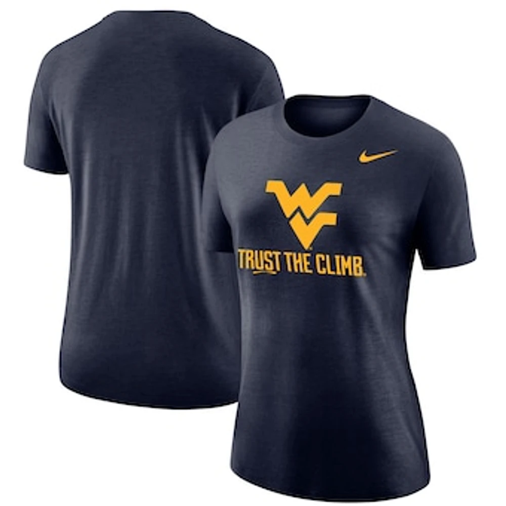 Women's Nike Navy West Virginia Mountaineers Trust the Climb Varsity T-Shirt