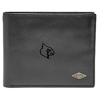 Men's Fossil Black Louisville Cardinals Leather Ryan RFID Flip ID Bifold Wallet