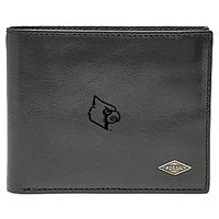 Men's Fossil Black Louisville Cardinals Leather Ryan RFID Flip ID Bifold Wallet