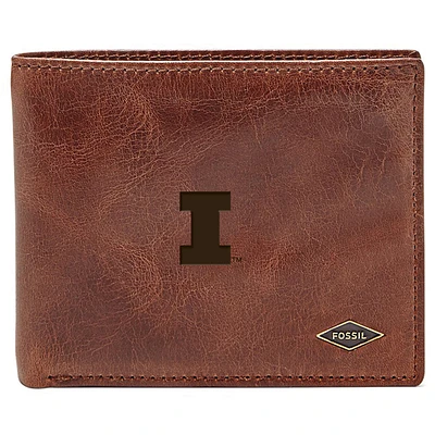 Men's Fossil Brown Illinois Fighting Illini Leather Ryan RFID Flip ID Bifold Wallet