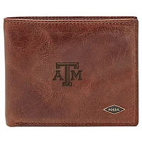 Men's Fossil Brown Texas A&M Aggies Leather Ryan RFID Flip ID Bifold Wallet
