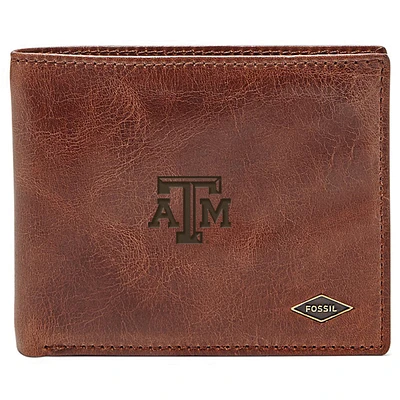 Men's Fossil Brown Texas A&M Aggies Leather Ryan RFID Flip ID Bifold Wallet