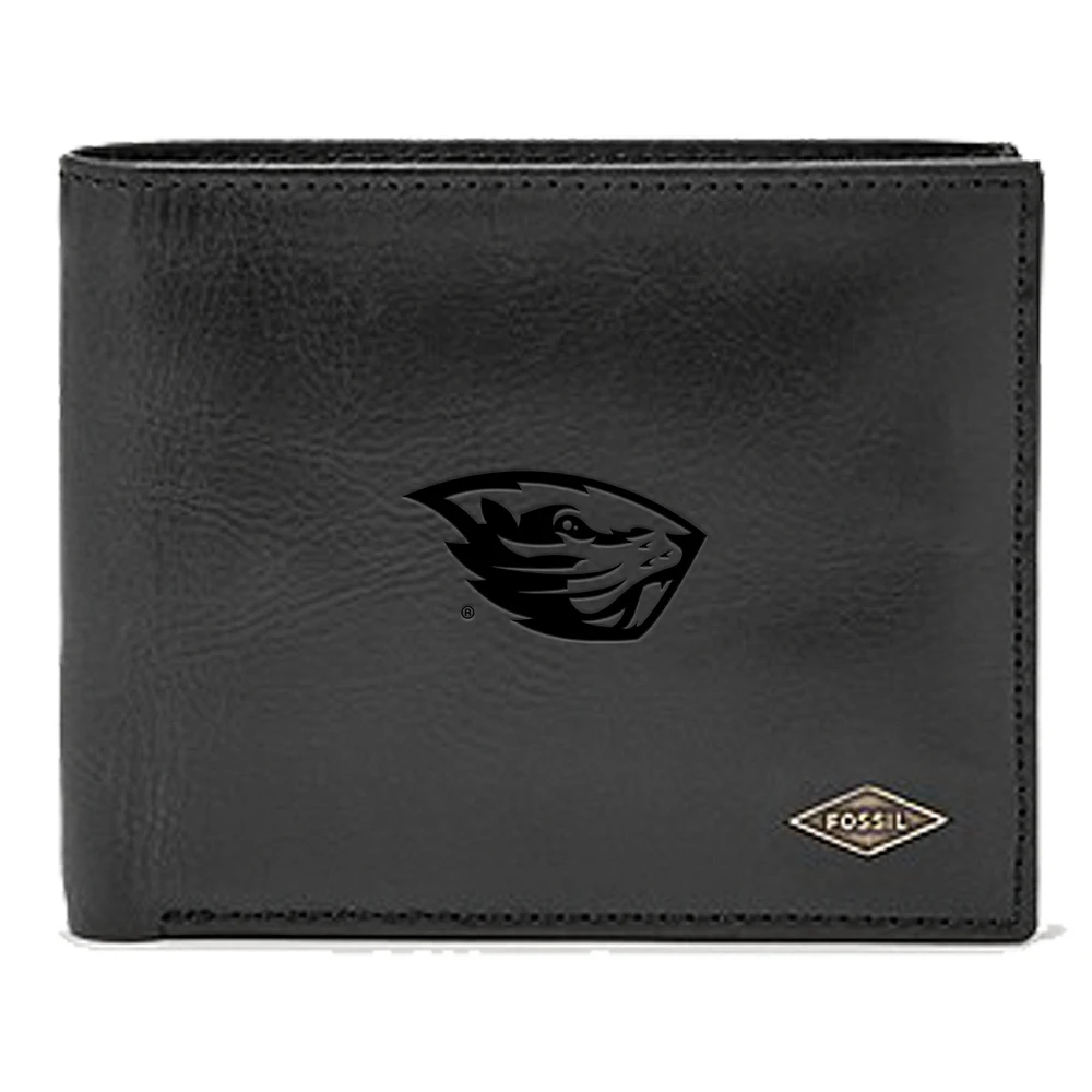 Men's Fossil Black Oregon State Beavers Leather Ryan RFID Passcase Wallet