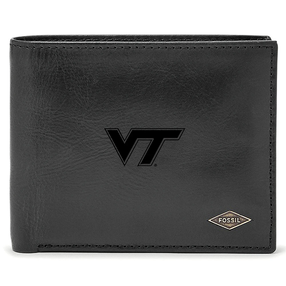 Men's Fossil Black Virginia Tech Hokies Leather Ryan RFID Passcase Wallet