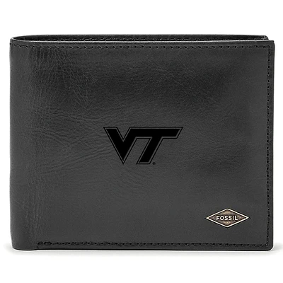 Men's Fossil Black Virginia Tech Hokies Leather Ryan RFID Passcase Wallet