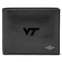 Men's Fossil Black Virginia Tech Hokies Leather Ryan RFID Passcase Wallet