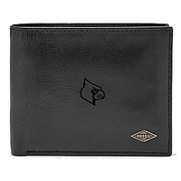 Men's Fossil Black Louisville Cardinals Leather Ryan RFID Passcase Wallet