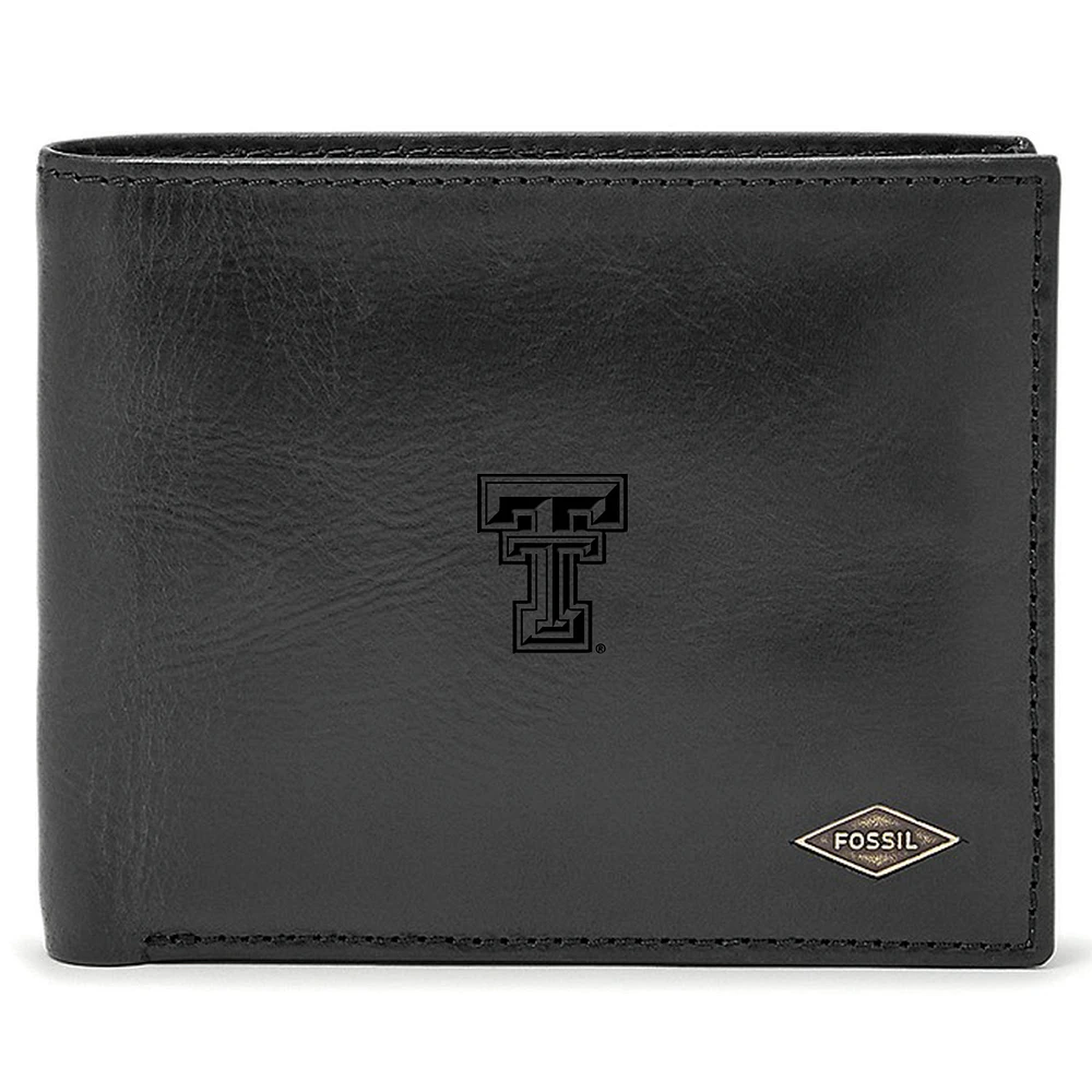 Men's Fossil Black Texas Tech Red Raiders Leather Ryan RFID Passcase Wallet