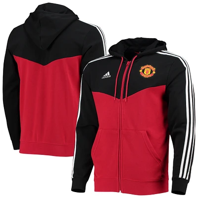 Men's adidas Black/Red Manchester United 3-Stripe Full-Zip Hoodie Jacket