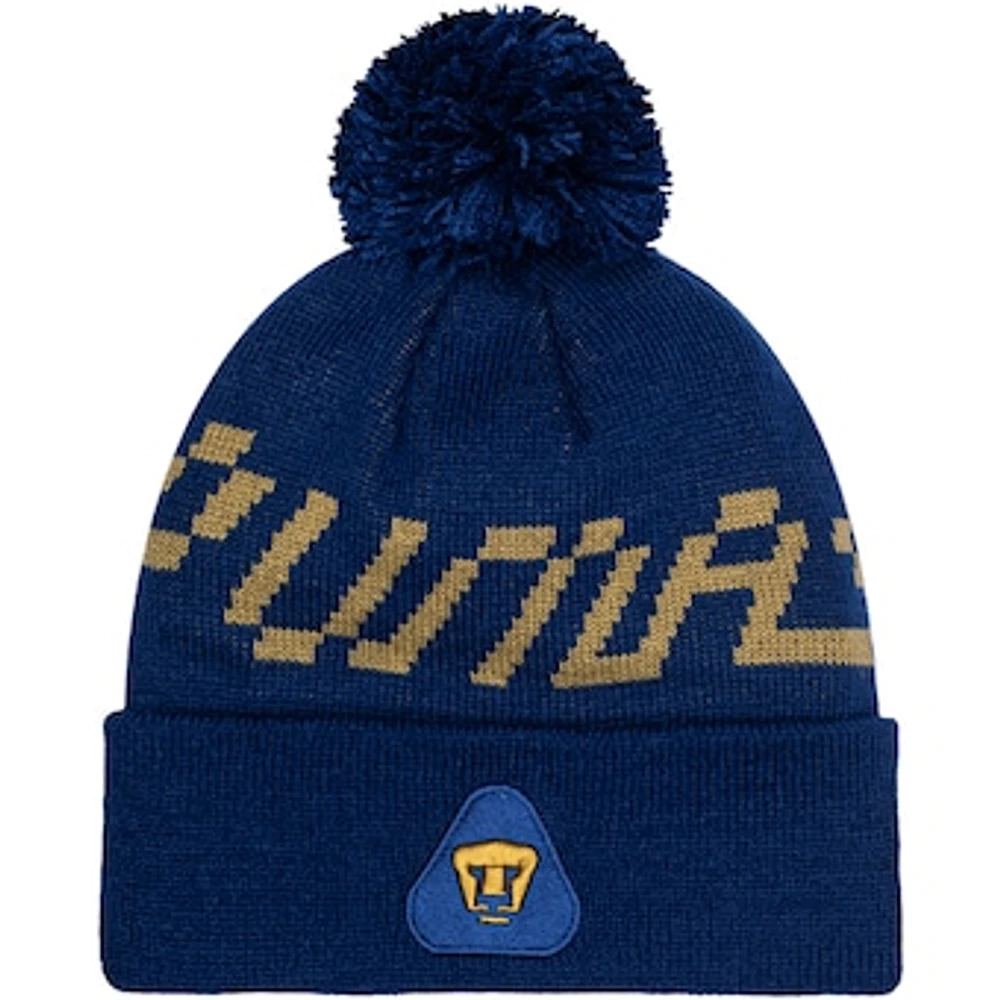 Men's Navy Pumas Pixel Cuffed Knit Hat with Pom