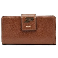 Women's Fossil Brown Purdue Boilermakers Leather Logan RFID Tab Clutch