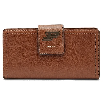 Women's Fossil Brown Purdue Boilermakers Leather Logan RFID Tab Clutch