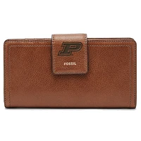 Women's Fossil Brown Purdue Boilermakers Leather Logan RFID Tab Clutch