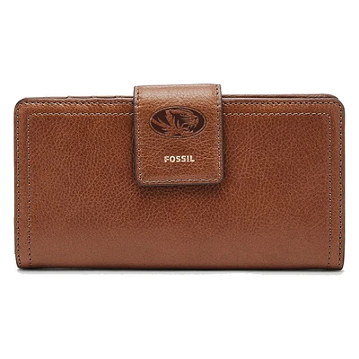Women's Fossil Brown Missouri Tigers Leather Logan RFID Tab Clutch