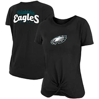 Women's New Era Black Philadelphia Eagles Slub T-Shirt with Front Twist Knot