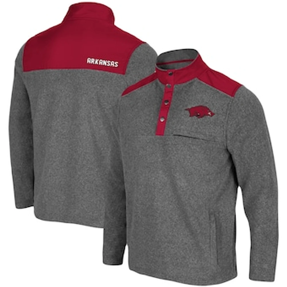 Men's Colosseum Heathered Charcoal/Cardinal Arkansas Razorbacks Huff Snap Pullover