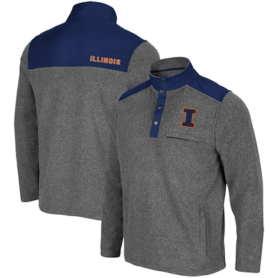 Men's Colosseum Heathered Charcoal/Navy Illinois Fighting Illini Huff Snap Pullover