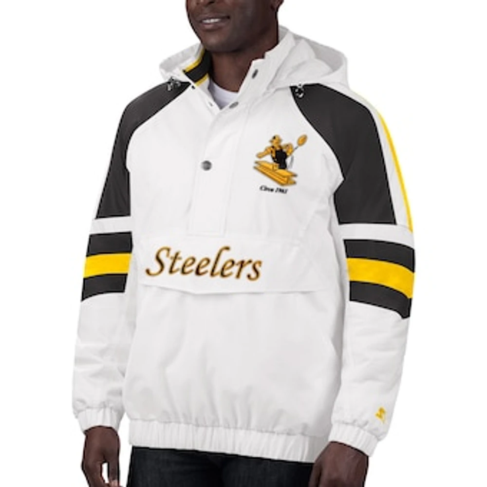 Men's Starter White/Black Pittsburgh Steelers Thursday Night Lights Half-Snap - Hoodie Jacket