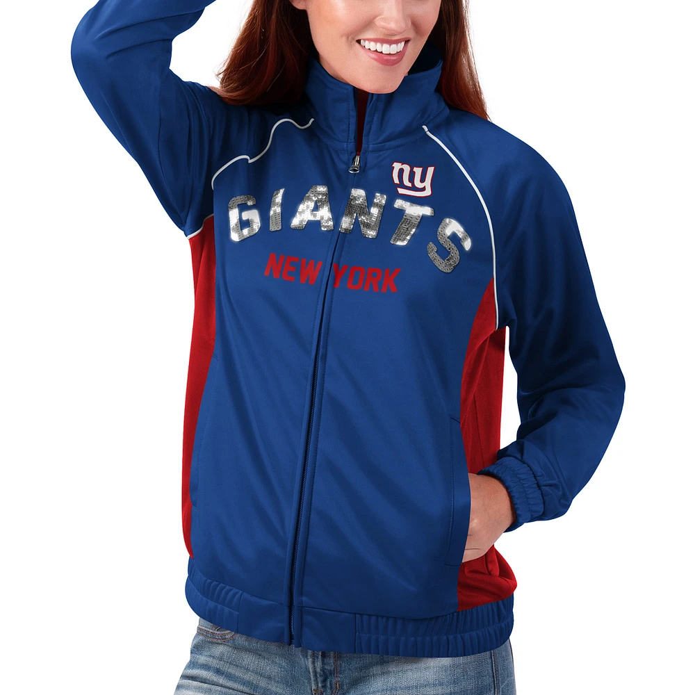 Women's G-III 4Her by Carl Banks Royal New York Giants Backfield Raglan - Full-Zip Track Jacket