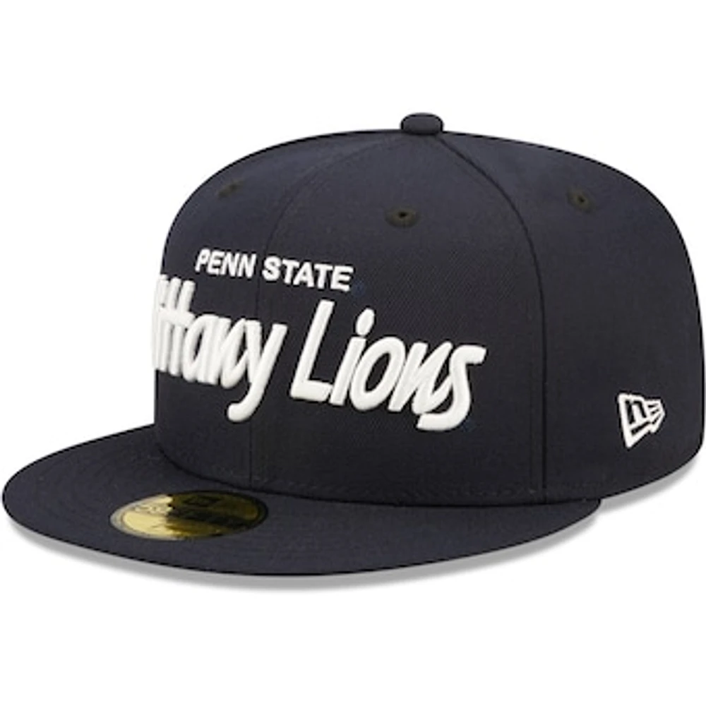 Men's New Era Navy Penn State Nittany Lions Script Original 59FIFTY Fitted Hat