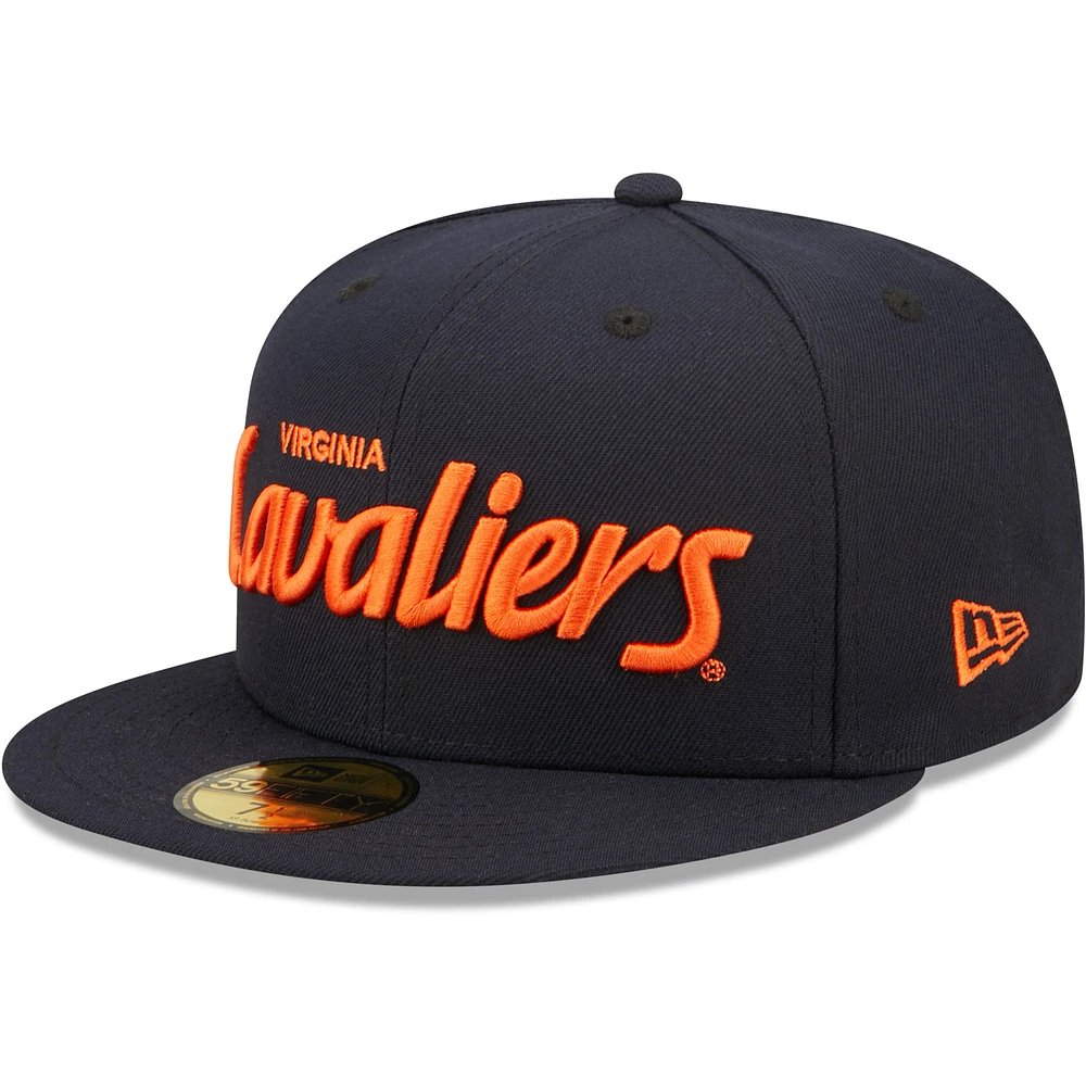 Men's New Era Navy Virginia Cavaliers Script Original 59FIFTY Fitted Hat