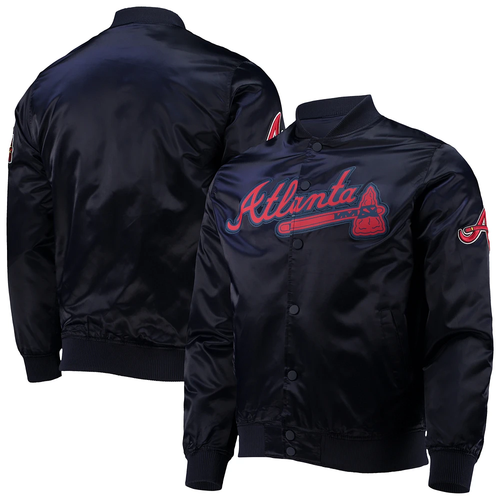 Men's Pro Standard Navy Atlanta Braves Wordmark Satin Full-Snap Jacket