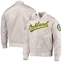 Men's Pro Standard Silver Oakland Athletics Wordmark Satin Full-Snap Jacket