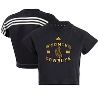 Women's adidas Black Wyoming Cowboys Recycled Cropped T-Shirt