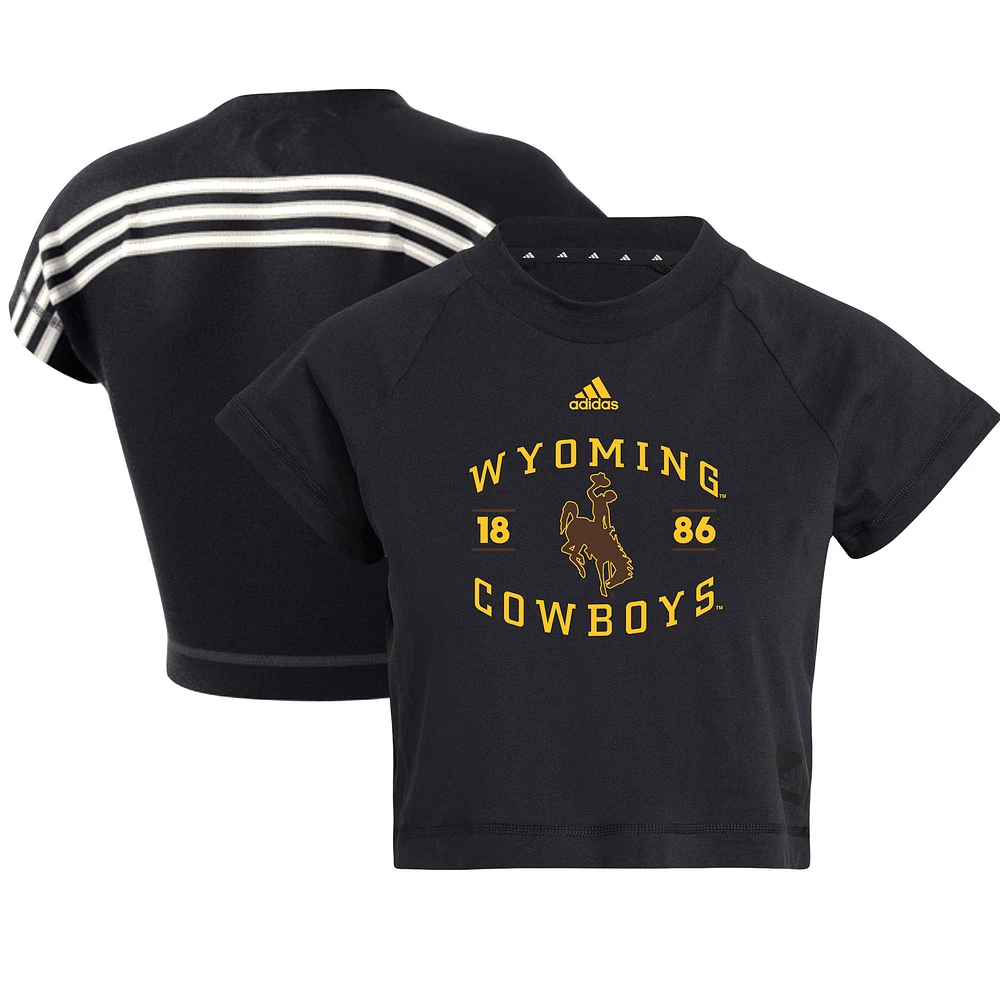 Women's adidas Black Wyoming Cowboys Recycled Cropped T-Shirt