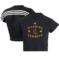 Women's adidas Black Wyoming Cowboys Recycled Cropped T-Shirt