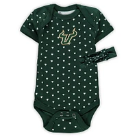 Girls Newborn & Infant Green South Florida Bulls Hearts Bodysuit & Headband Set