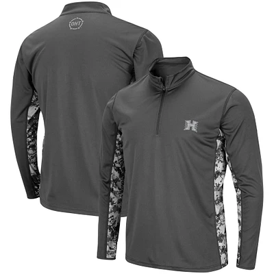 Men's Colosseum Charcoal Hawaii Rainbow Warriors OHT Military Appreciation Digital Camo Lightweight Quarter-Zip Pullover