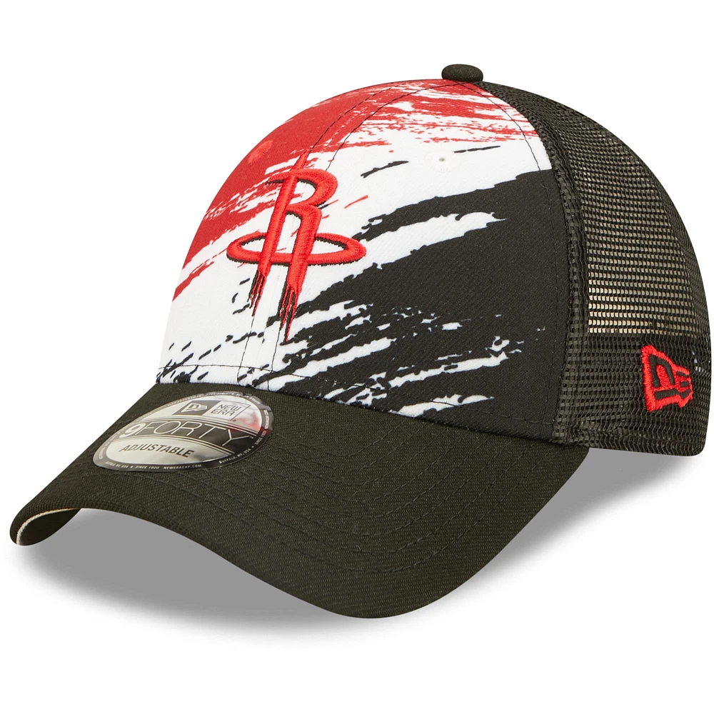 Men's New Era Black Houston Rockets Marble 9FORTY Trucker Snapback Hat