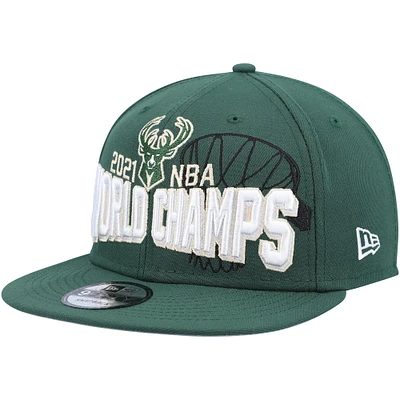 Youth New Era Hunter Green Milwaukee Bucks 2021 NBA Finals Champions On The Court 9FIFTY Snapback Hat