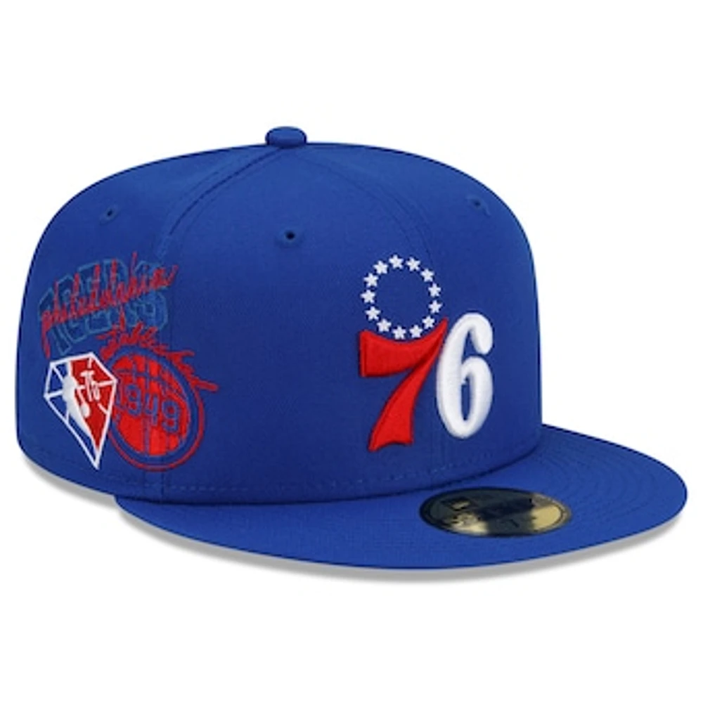 Men's New Era Royal Philadelphia 76ers Team Back Half 59FIFTY Fitted Hat