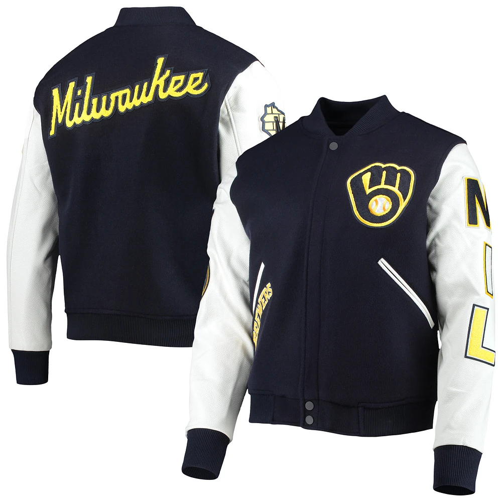 Men's Pro Standard Navy Milwaukee Brewers Varsity Logo Full-Zip Jacket