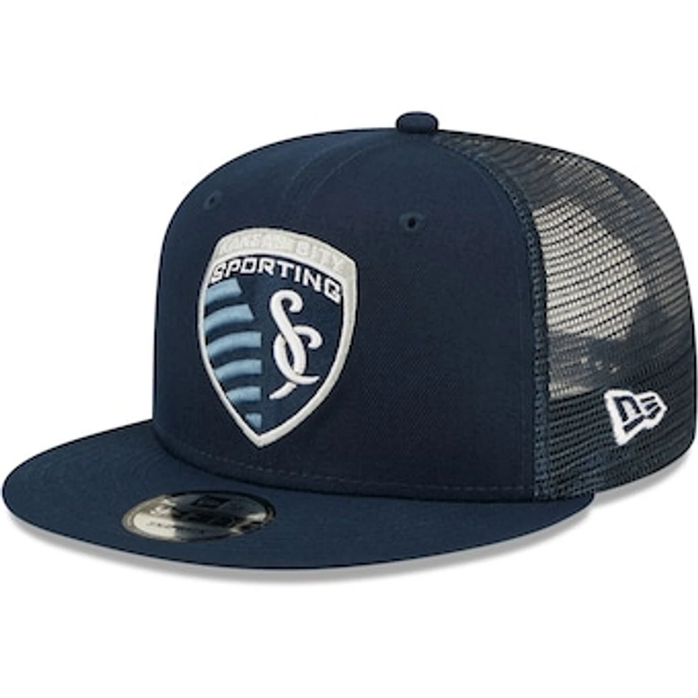 Men's New Era Navy Sporting Kansas City Classic 9FIFTY Trucker Snapback Hat